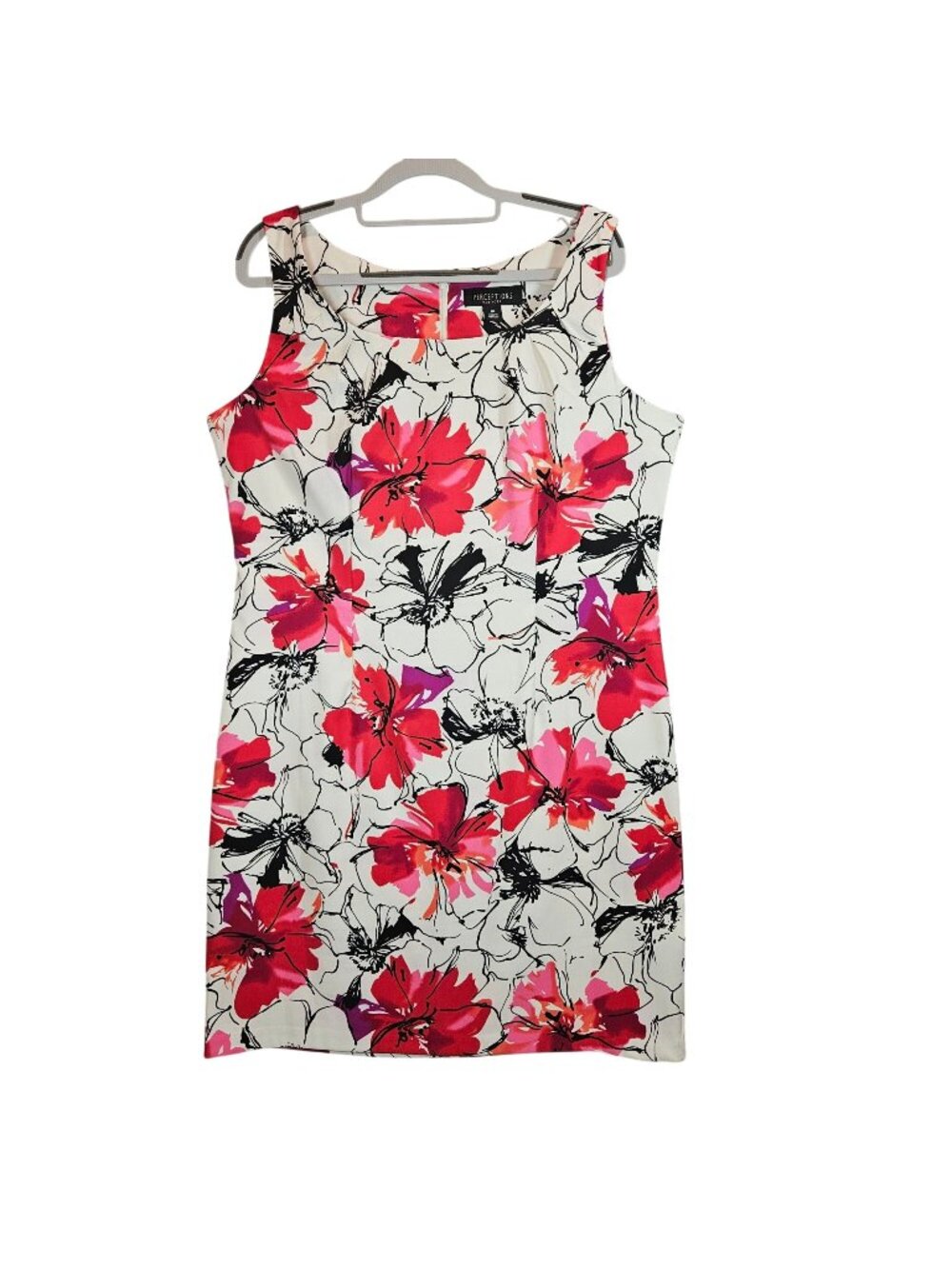 Perceptions Floral Shift Dress Bold Red Pink Flowers Womens 16 career date fun